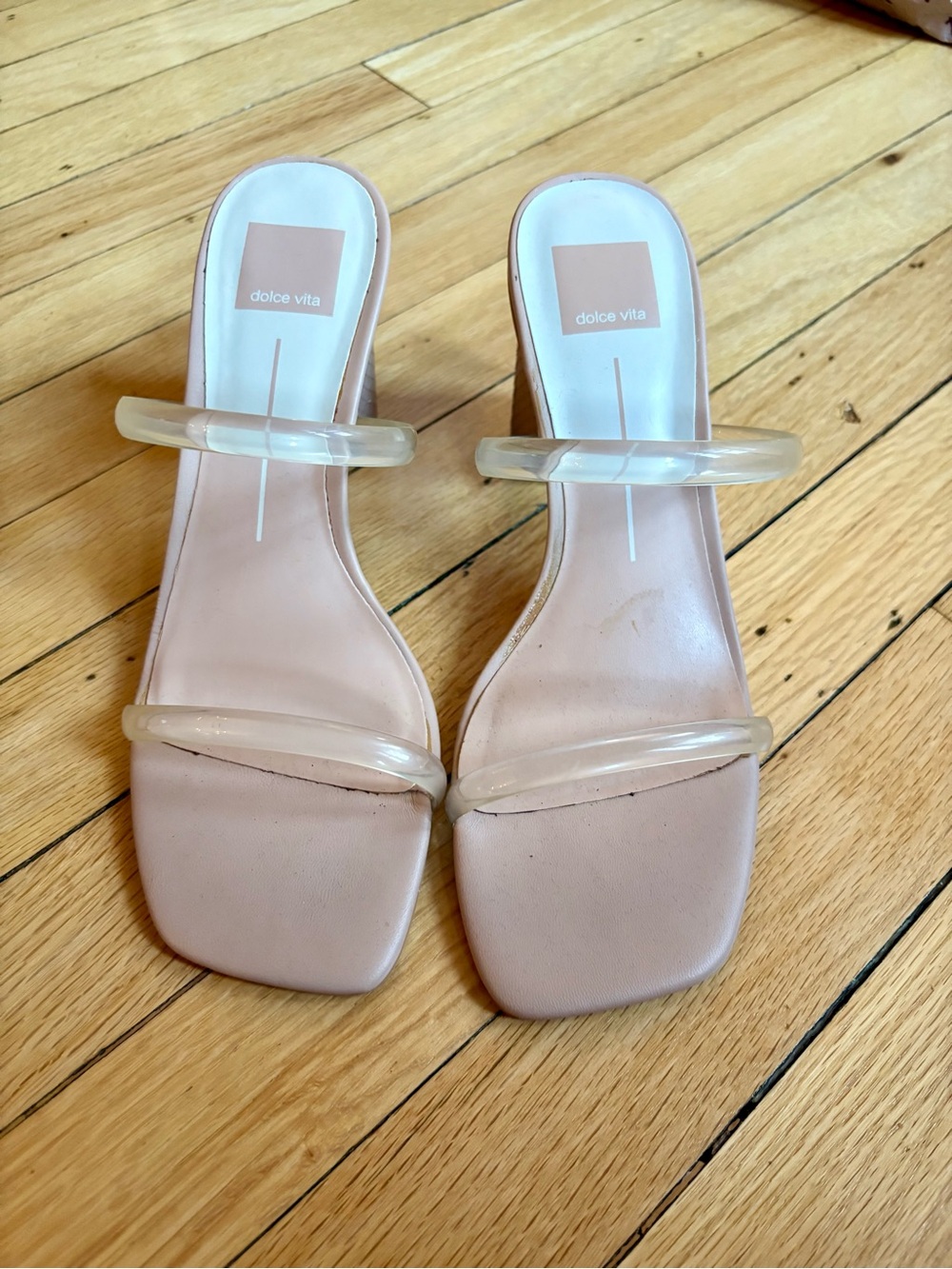 Dolce Vita Noles Pale Pink Slide Mules with Clear Double Straps